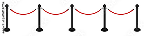 Black retractable stanchion barrier for entrance. Vector illustration