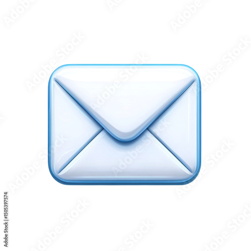 A glossy light blue email envelope icon beckons symbolizing new on transparent background