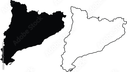 Map of Catalonia Spain Silhouette Flat And Outline Design