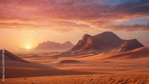 Desert Sunset Vibrant Landscape of Rock Formations and Sand Dunes