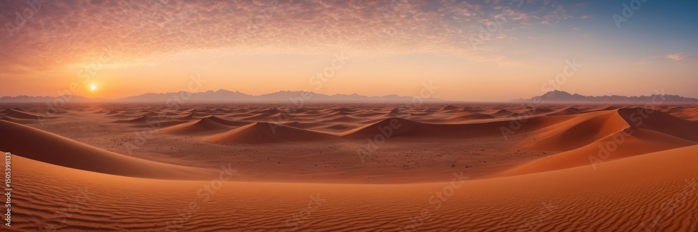 Naklejka premium Panoramic Desert Sunset Cityscape at Dusk Arid Landscape