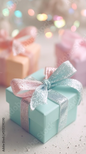 Elegant Pastel Gift Box with Bow on Bright Minimalist Background with Soft Lighting