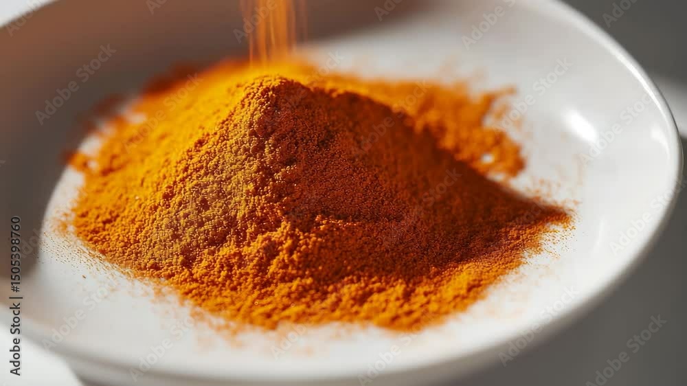 A delicate white dish of bright orange paprika powder