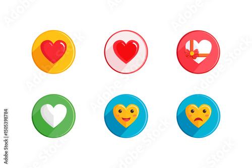 a set of vector icons in the form of hearts, each of which has its own emotional or symbolic interpretation