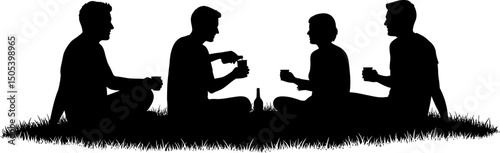 Silhouette of Four Friends Enjoying a Casual Outdoor Gathering