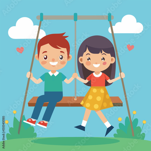 boy and girl on swing pure friendship.
