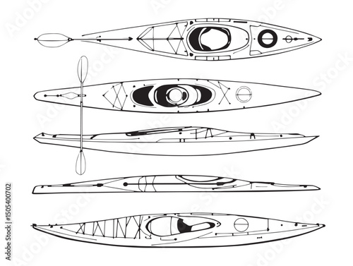 Clean kayak line art vector for nature and recreation