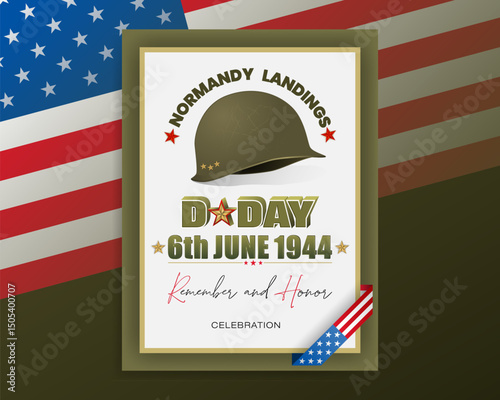 Holiday design, background with handwriting and 3d texts and national flag colors for D-Day American event celebration; Vector illustration.