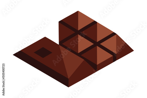 Isometric illustration of a broken chocolate bar