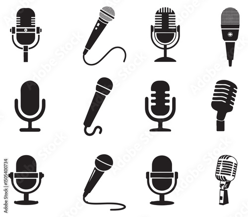 microphone icons set vector silhouette