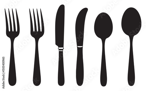 Isolated silverware place setting with fork, knife, and spoon for dining