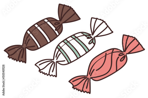 Three wrapped candies illustration design