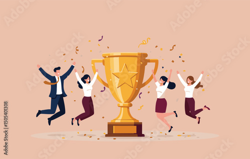 Celebrating Success Teamwork, Achievement, and the Triumph of Collaborative Efforts - A Visual Depiction of Shared Victory and Collective Accomplishment, victory illustration, business 