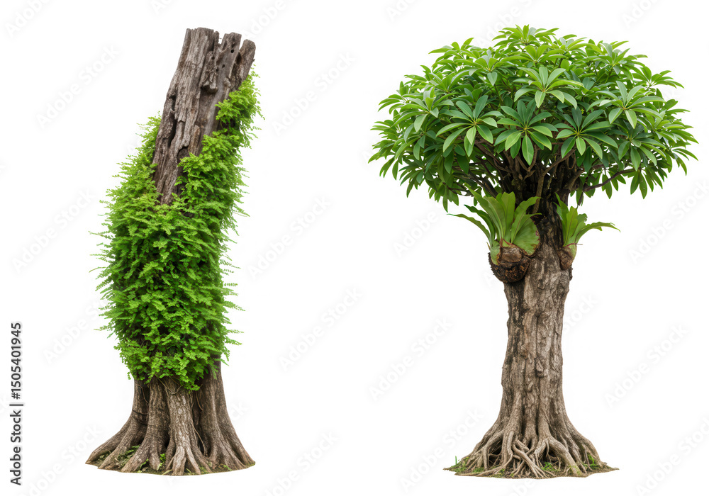 Fototapeta premium Two green trees isolated on transparent background
