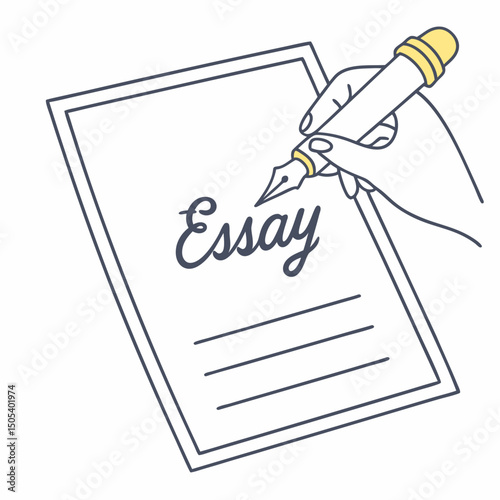 Flat minimalistic vector icon of sheet labeled "Essay" in handwriting 