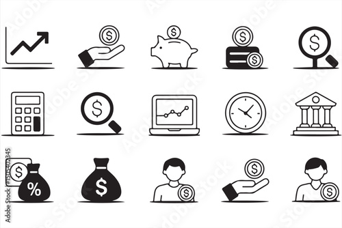 Financial Planning and Economic Growth Icons for Business Use