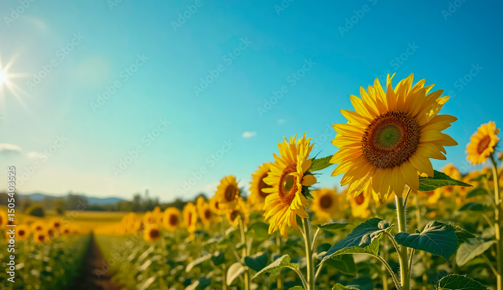 Fototapeta premium Vibrant Sunflowers Against Blue Sky