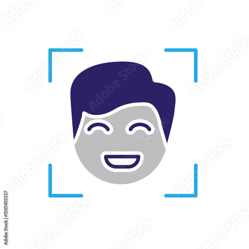 Automation icon. AI Face Recognition symbol. Face with detection box. depicts technology, future, artificial intelligence. Flat design style