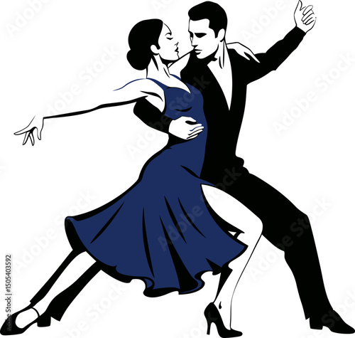 Elegant Couple Dancing Ballroom Tango Passionate Embrace in Classic Pose