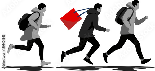 Three People Running Illustration A Dynamic Visual of Urban Life and Haste