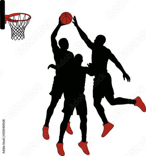 Intense Basketball Action Silhouette of Players Competing for the Shot
