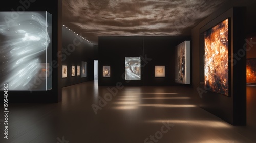 Futuristic art gallery showcasing ai generated digital masterpieces