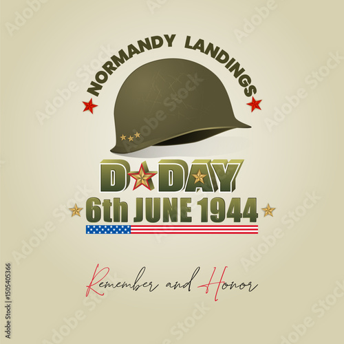 Holiday design, background with handwriting and 3d texts and national flag colors for D-Day American event celebration; Vector illustration.