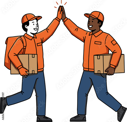 Celebrating Success Delivery Workers High Five After a Successful Delivery