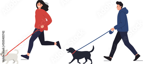 Joyful Dog Walkers People Enjoying Active Lifestyle with Their Canine Companions