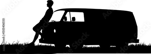 Silhouette of a Person Relaxing by a Van A Journey of Freedom and Solitude