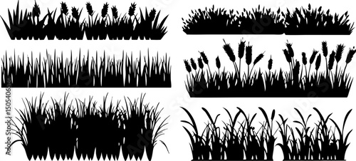 Silhouette Grass & Reeds Vector Set: Nature Border Illustrations