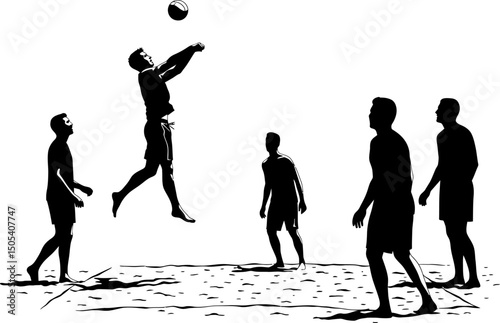 Dynamic Silhouette of Beach Volleyball Players in Action A Thrilling Summer Sport Scene