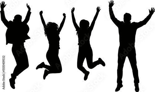 Celebrating Success Joyful Silhouettes of People Jumping in Celebration