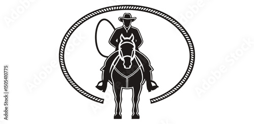 Cowboy on Horseback with Lasso Silhouette – Western Rodeo Vector