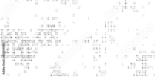 Grunge halftone gradient background. Faded grit noise texture. White and black sand wallpaper. Retro pixelated backdrop. Anime or manga style comic overlay. Vector graphic design textured template