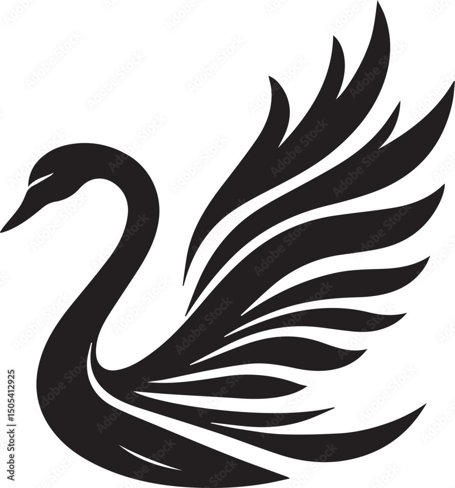 Fototapeta premium Minimalist Black Swan Silhouette Vector Art – Elegant Curves & Stylized Feathers