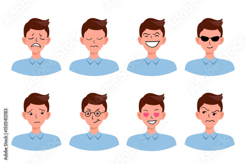 Portraits of man. Boy Avatar.  Male emotions.