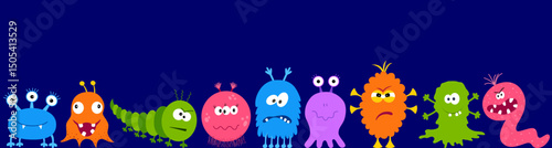 Cute cartoon Halloween monsters characters set.