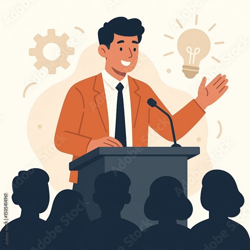 Public Speaker at Podium – Flat Style Illustration