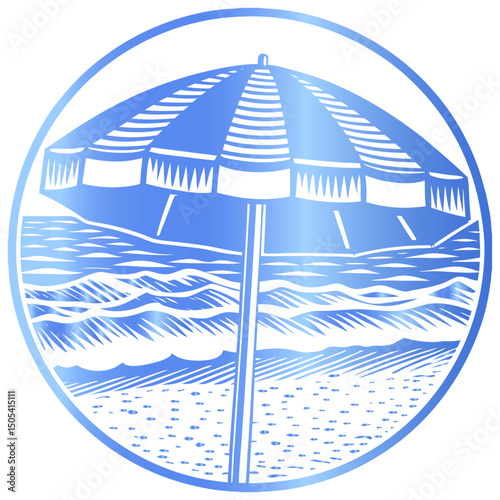 beach with umbrella with stripes with vector design and illustration