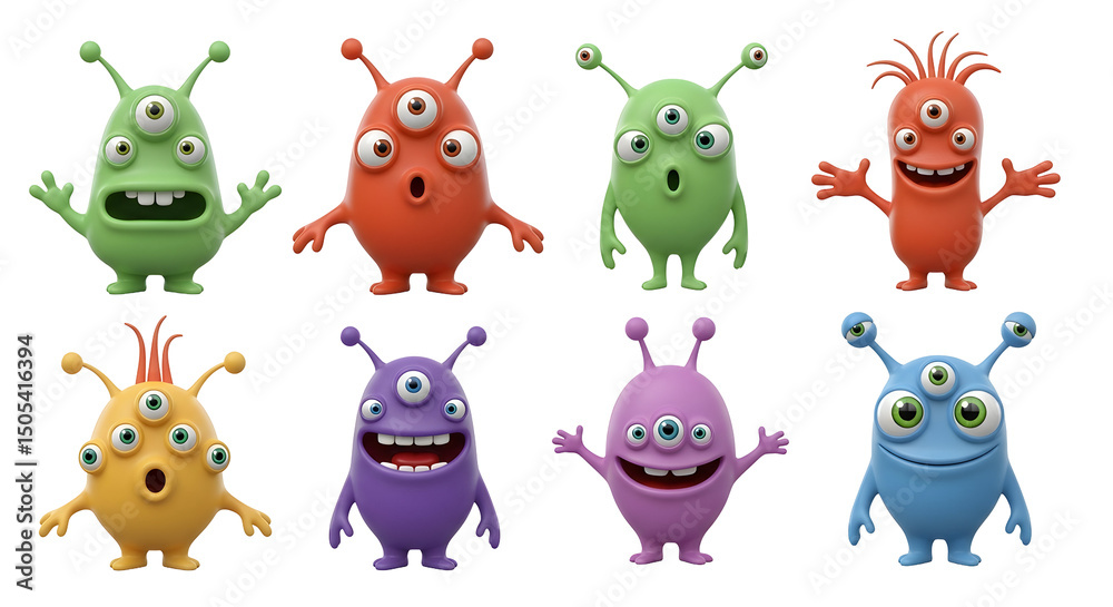 Naklejka premium Cartoon Virus and Germ Characters