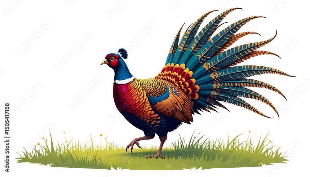 Fototapeta premium Colorful pheasants. Vector illustration of a pheasant isolated on a white background Georgia nationational bird