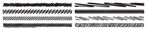 Doodle scribble black long rectangular lines shapes collection, set. The hand drawing effect. Brush texture. Editable stroke. Vector elements for posters, banners, design and projects.