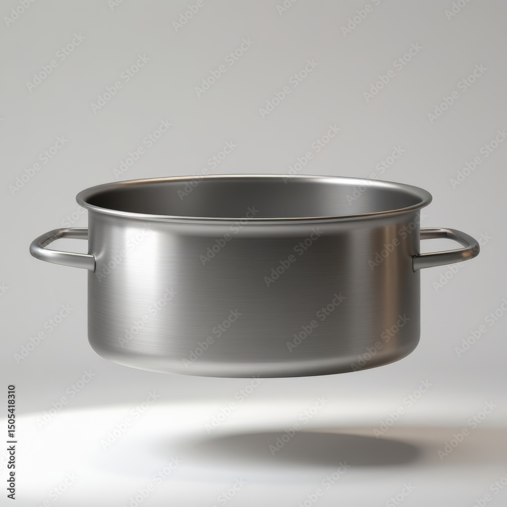 Isolated shiny stainless steel pot and pan with lid, empty kitchen cooking utensils Isolated shiny stainless steel pot and pan with lid, empty kitchen cooking utensils