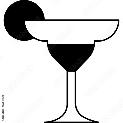 Black Filled Margarita Icon – Classic Cocktail Glass Vector