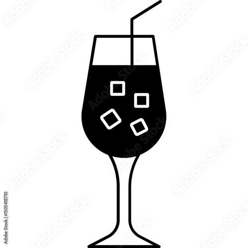 Black Filled Cocktail Icon – Mixed Drink Vector Illustration