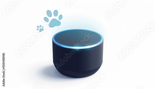 Geometric smart speaker with pet paw print, minimalist interaction