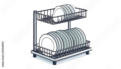 Doubletier dish rack with plates.
