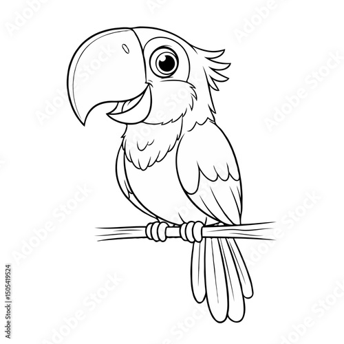 Cartoon tropical macaw parrot illustration on a nature branch