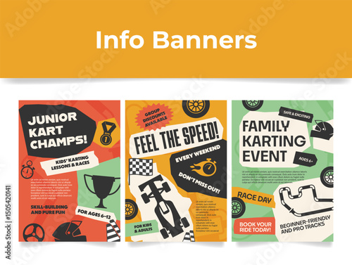 Karting event banner highlights junior kart champs and family karting activities for children and beginners